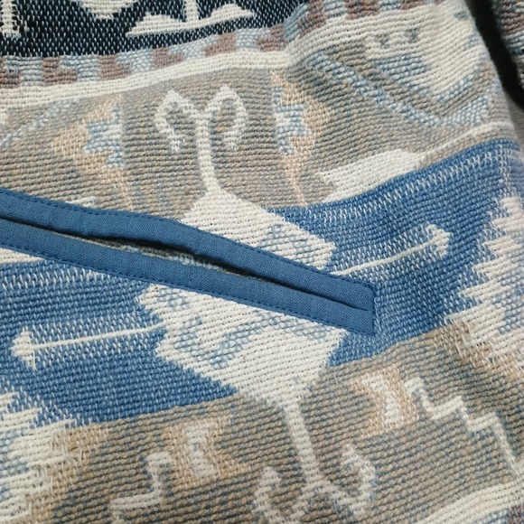 Vintage New Identity Tapestry Blue Aztec Heavy Blazer Jacket Cropped Boxy Size S - Picture 3 of 9